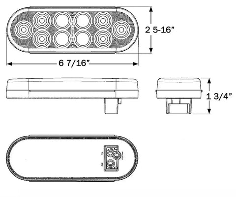 LED TAIL LIGHT OVAL;CLEAR LENS;RED