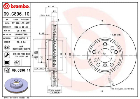 BREMBO 09C89611C02 DISC BRAKE ROTOR
