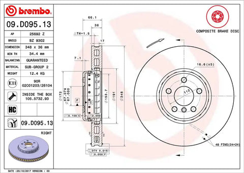 BREMBO 09D09513C02 DISC BRAKE ROTOR