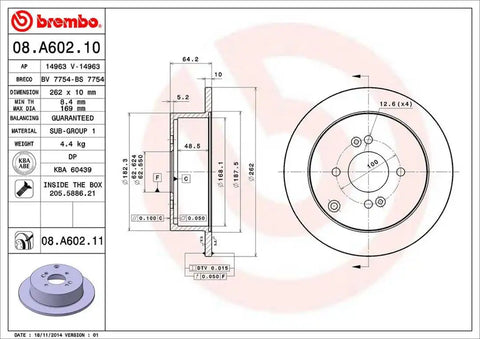 BREMBO 08A60211C02 DISC BRAKE ROTOR