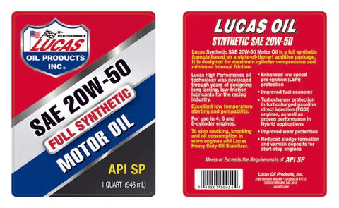 LUCAS OIL 10054 20/50 SYNTH RACING OIL