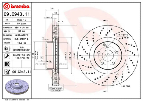 BREMBO 09C94311C02 DISC BRAKE ROTOR