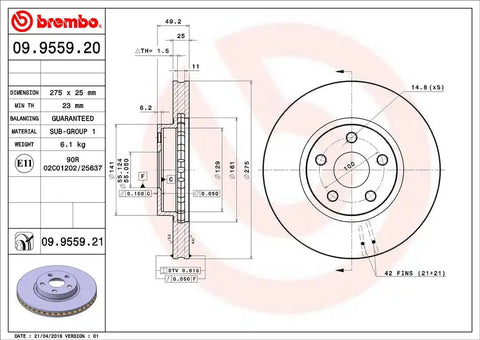 BREMBO 09955921C02 DISC BRAKE ROTOR