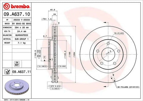 BREMBO 09A63711C02 DISC BRAKE ROTOR