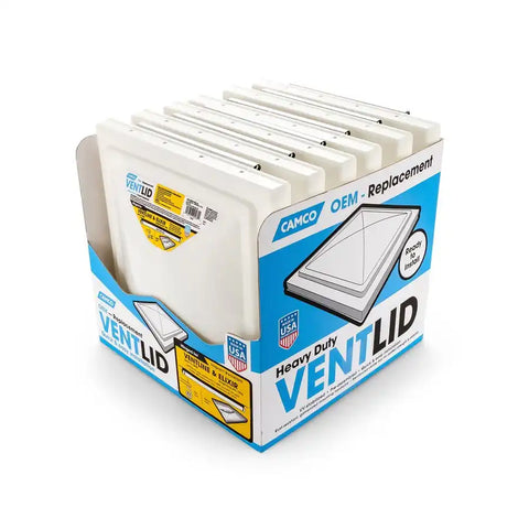 Camco 40185 Roof Vent Lid Roof Vent Lid Display Cardboard Box With 6 White Ventlin