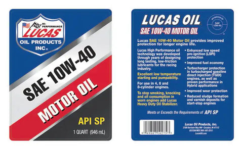 LUCAS OIL 10275 SAE 10W-40 MOTOR OIL/6X1/