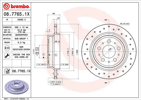 BREMBO 0877651XC02 DISC BRAKE ROTOR