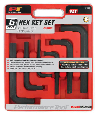PERFORM TOOL W1939 6 PC JUMBO HEX KEY SET SA