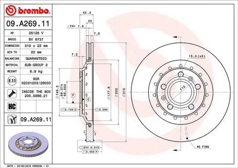BREMBO 09A26911C02 DISC BRAKE ROTOR
