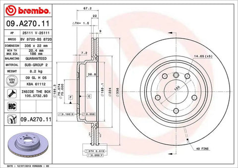 BREMBO 09A27011C02 DISC BRAKE ROTOR