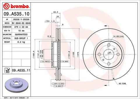 BREMBO 09A53511C02 DISC BRAKE ROTOR