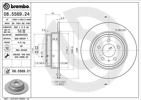 BREMBO 08556921C02 DISC BRAKE ROTOR