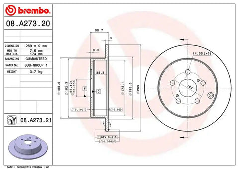 BREMBO 08A27321C02 DISC BRAKE ROTOR