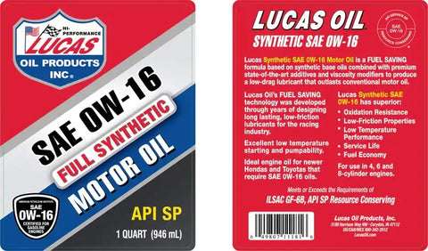 TruckPoint: Truck Accessories - Car Parts Canadian Auto Lucas Oil 11181 SAE 0W-16 Synthetic 1 Quart Bottle Single