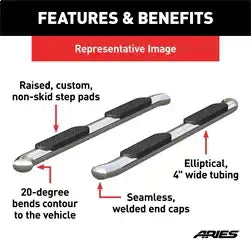 ARIES S223046-2 - 4 Polished Stainless Oval Side Bars, Select Ford Ranger SuperCrew
