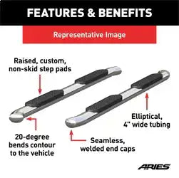 ARIES S224052-2 - 4 Polished Stainless Oval Side Bars Select Chevrolet Colorado Extended Cab