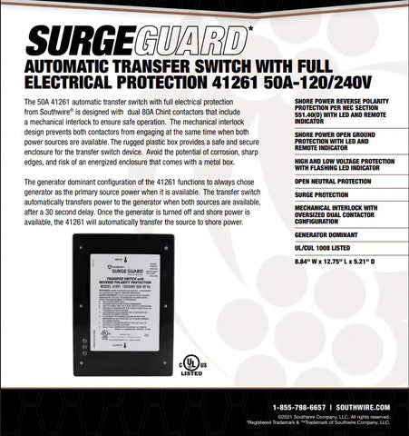 SouthWire Corp. 41261-011 ENTRY LEVEL 50A SURGE GUARD REVERSE