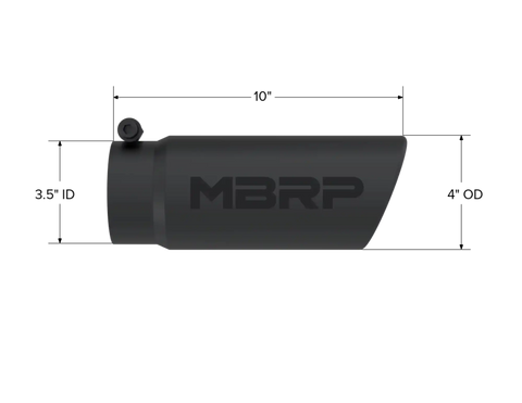 MBRP Exhaust T5112BLK - 4in. O.D. Angled Rolled End 3in. inlet 10in. length-Black Coated.