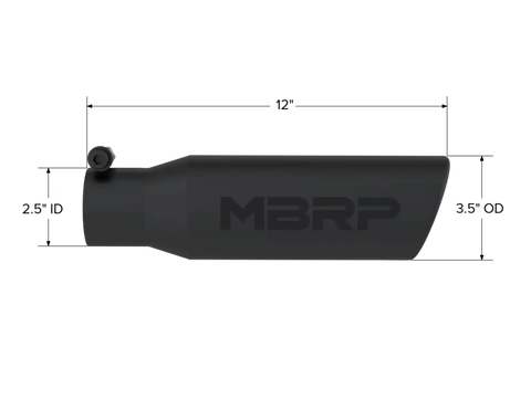 MBRP Exhaust T5113BLK - 3in. O.D. Angled Rolled End 2in. inlet 12in. length-Black Coated.