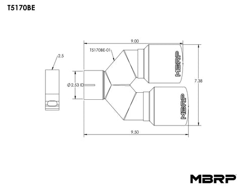 MBRP Exhaust T5170BE - 2.5 Inlet Tip. T304 Stainless Steel, Burnt End.