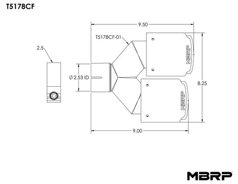 MBRP Exhaust T5178CF - 2.5 Inlet Carbon Fiber Tip.