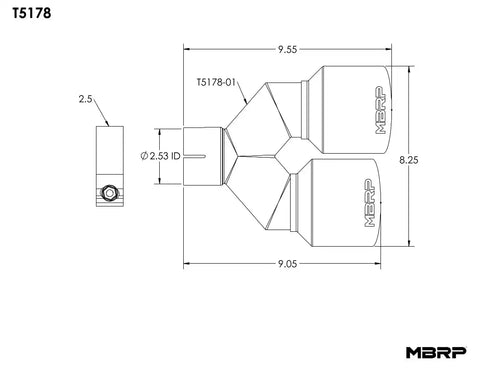 MBRP Exhaust T5178 - 2.5 Inlet Tip. T304 Stainless Steel.