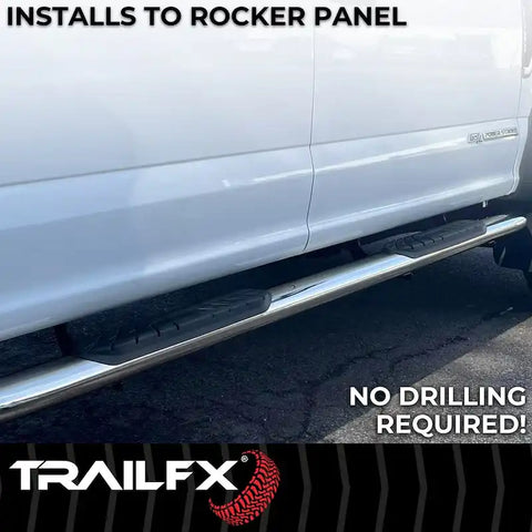 TrailFX A1004S - 4 Inch Oval Bent Pol Stainless Steel Rocker Panel Mount Extended Cab Pickup