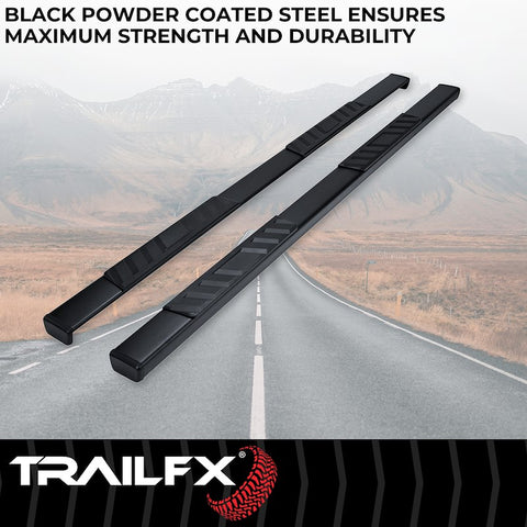 TrailFX A4011B - 4 Inch Trapezoid Straight Pwdr Ctd Titanium Black Steel Plastic End Caps Extended Cab Pickup