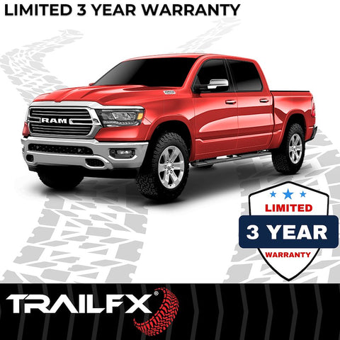 TrailFX A4011B - 4 Inch Trapezoid Straight Pwdr Ctd Titanium Black Steel Plastic End Caps Extended Cab Pickup