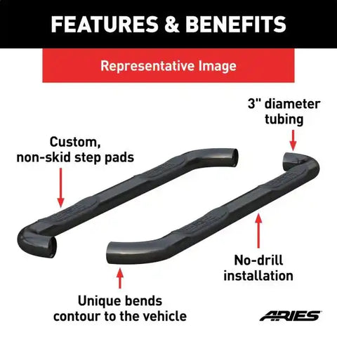 ARIES 209042 - 3 Round Black Steel Side Bars, Select Nissan Titan, XD