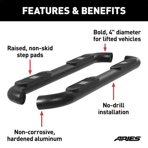 ARIES AL231009 - Big Step 4 Black Aluminum Round Side Bars, Select Jeep Wrangler JL