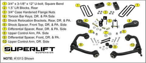 Superlift K1013 3 Lift Kit - 20-22 Silverado/Sierra 2500HD/3500HD w/out Overload Leaf Springs