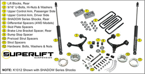 Superlift K1012 3 Lift Kit w/ Shadow Shocks - 05-23 Tacoma (will not fit TRD Pro models)