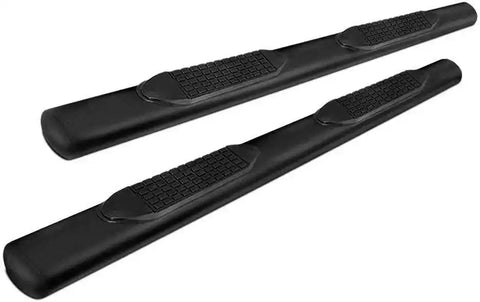 TrailFX A1523B - 4 Inch Oval Straight Powder Coated Black Mild Steel Rocker Panel Mount Crew Cab Pickup