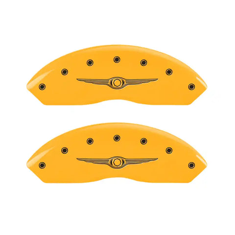 MGP 4 Caliper Covers Engraved Front & Rear Style 1/Chrysler Wing Yellow finish black ch
