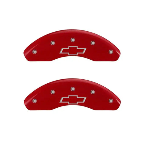 MGP Front set 2 Caliper Covers Engraved Front Bowtie Red finish silver ch