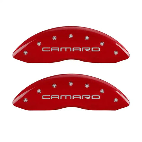 MGP 4 Caliper Covers Engraved Front Gen 4/Camaro Engraved Rear Gen 4/Z28 Red finish silver ch