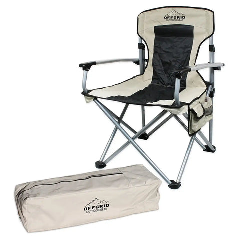 Raptor Series 100000-130200 OFFGRID - Folding Camping Chairs Tan/Black Nylon Heavy Duty XL Locking Chair With Drink Holder