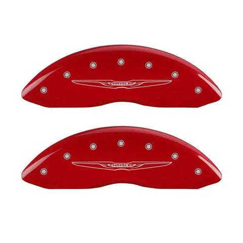 MGP 4 Caliper Covers Engraved Front & Rear Style 2/Chrysler Wing Red finish silver ch