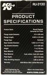 K&N RU-3130 Universal Clamp-On Air Filter