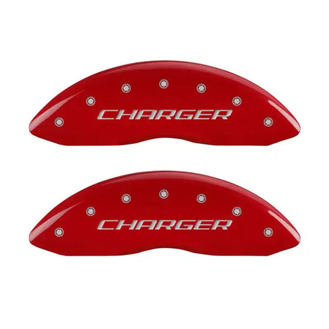 MGP 4 Caliper Covers Engraved Front & Rear Block/Charger Red finish silver ch