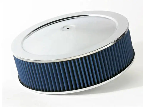 aFe 18-21402 MagnumFLOW Air Filters Round Racing P5R A/F Chrome Assy 14x4: Blk/Blue E/M