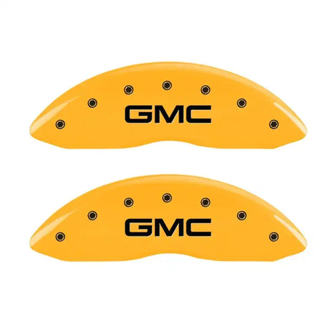 MGP Front set 2 Caliper Covers Engraved Front GMC Yellow finish black ch