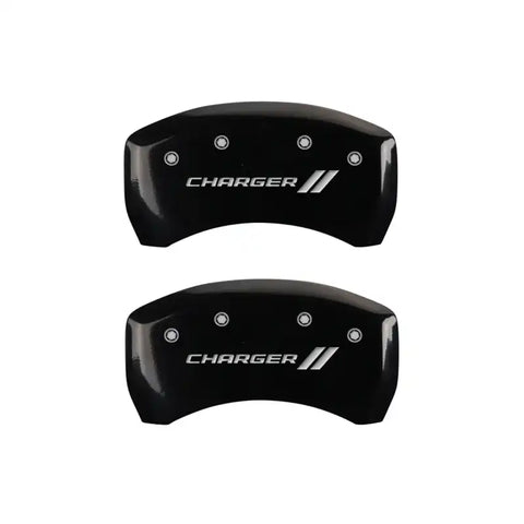 MGP 4 Caliper Covers Engraved Front & Rear With stripes/Charger Black finish silver ch