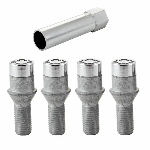 McGard Wheel Lock Bolt Set - 4pk. (Tuner / Cone Seat) M12X1.5 17mm Hex 29.6mm Shank L. Chrome
