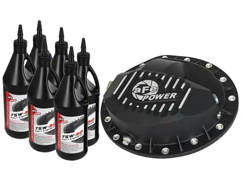 aFe 46-70362-WL Rear Differential Cover Black w/Machined Fins Nissan Titan XD 16-19 - w/Oil
