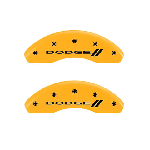 MGP 4 Caliper Covers Engraved Front & Rear With stripes/Dodge Yellow finish black ch