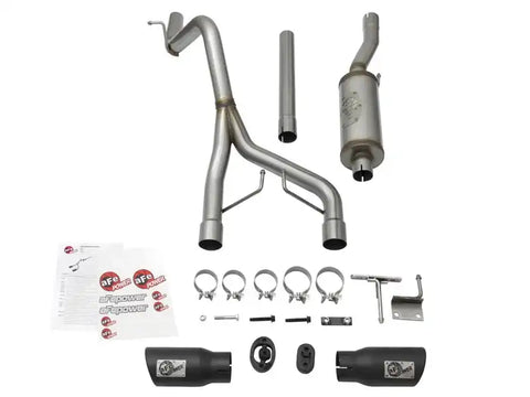 aFe 49-48056-B Rebel Series CB 2.5in Dual Center Exit SS Exhaust w/ Black Tips 07-15 Jeep Wrangler 3.6L/3.8L V6