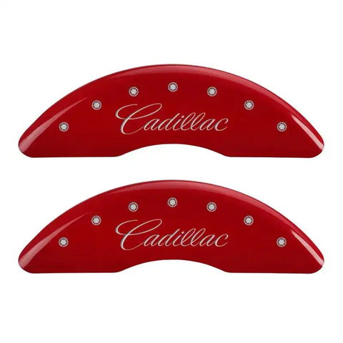 MGP 4 Caliper Covers Engraved Front & Rear Cursive/Cadillac Red finish silver ch