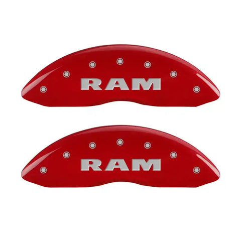 MGP 4 Caliper Covers Engraved Front RAM Engraved Rear RAMHEAD Red finish silver ch